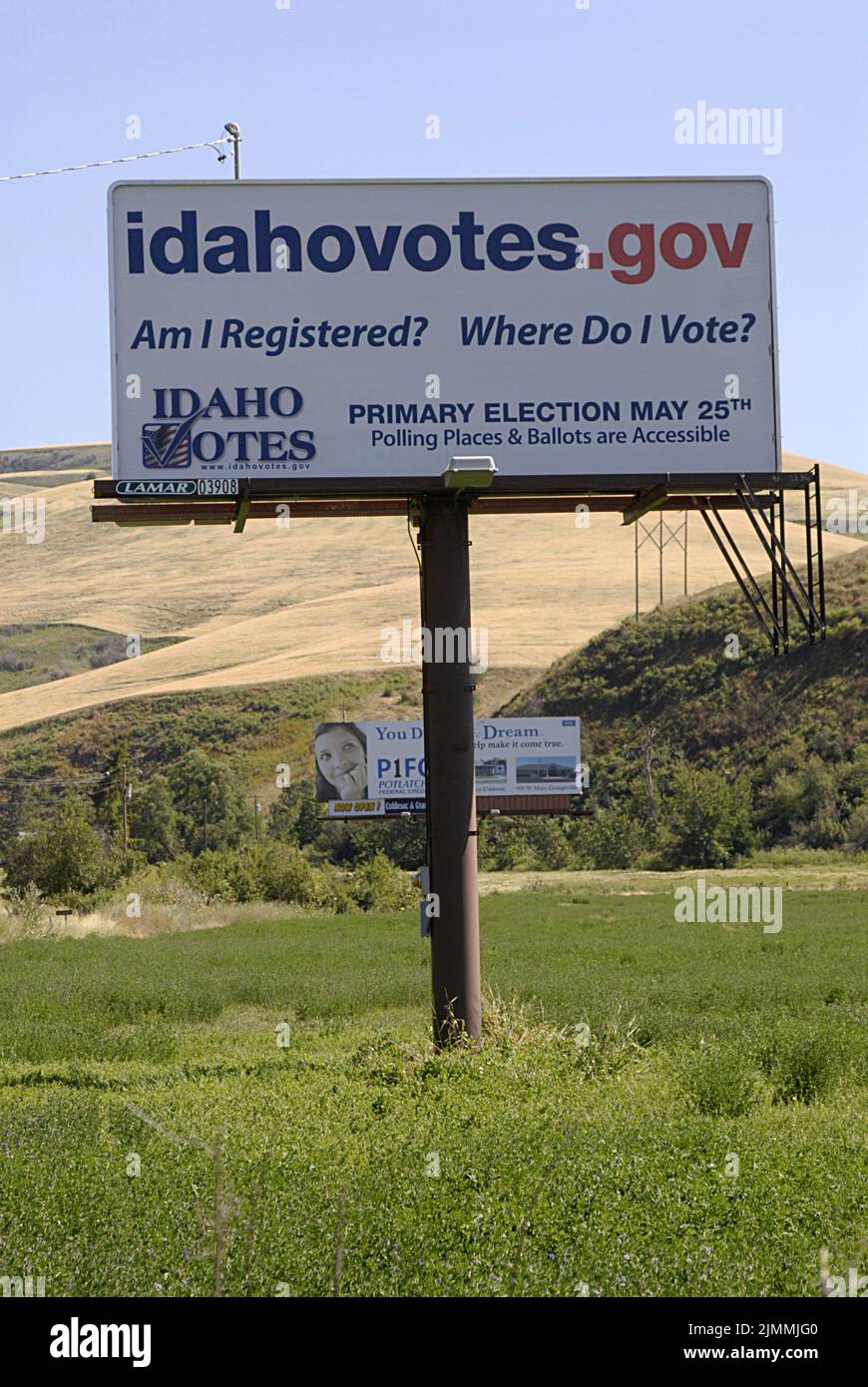 Lapwai/idaho/USA /15 July 2010. Billboard per sensibilizzare gli elettori Idahoniani Idahovos.Gov per le elezioni di Stato. (Foto.Francis Joseph Dean/Dean itures) Foto Stock