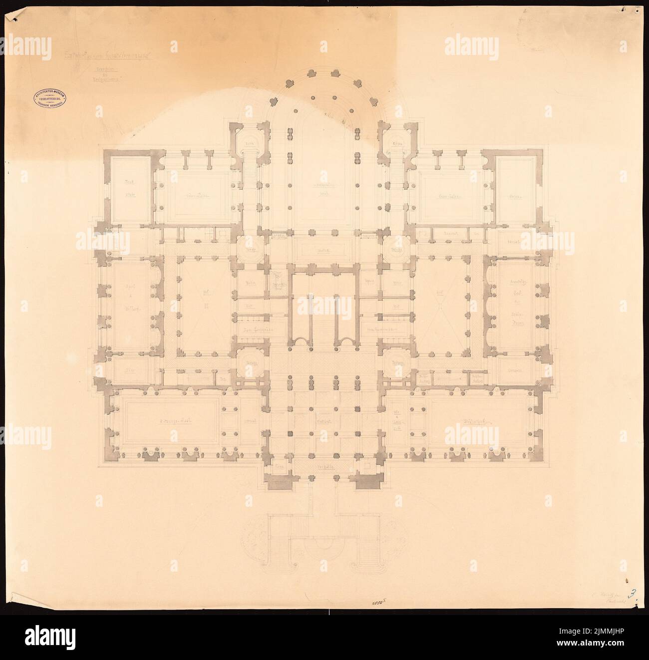 Schick Carl, Kunst-Vereinhaus (senza un anno): Grundriss EG. Matita acquerello su carta, 85,6 x 90,3 cm (inclusi i bordi di scansione) Foto Stock