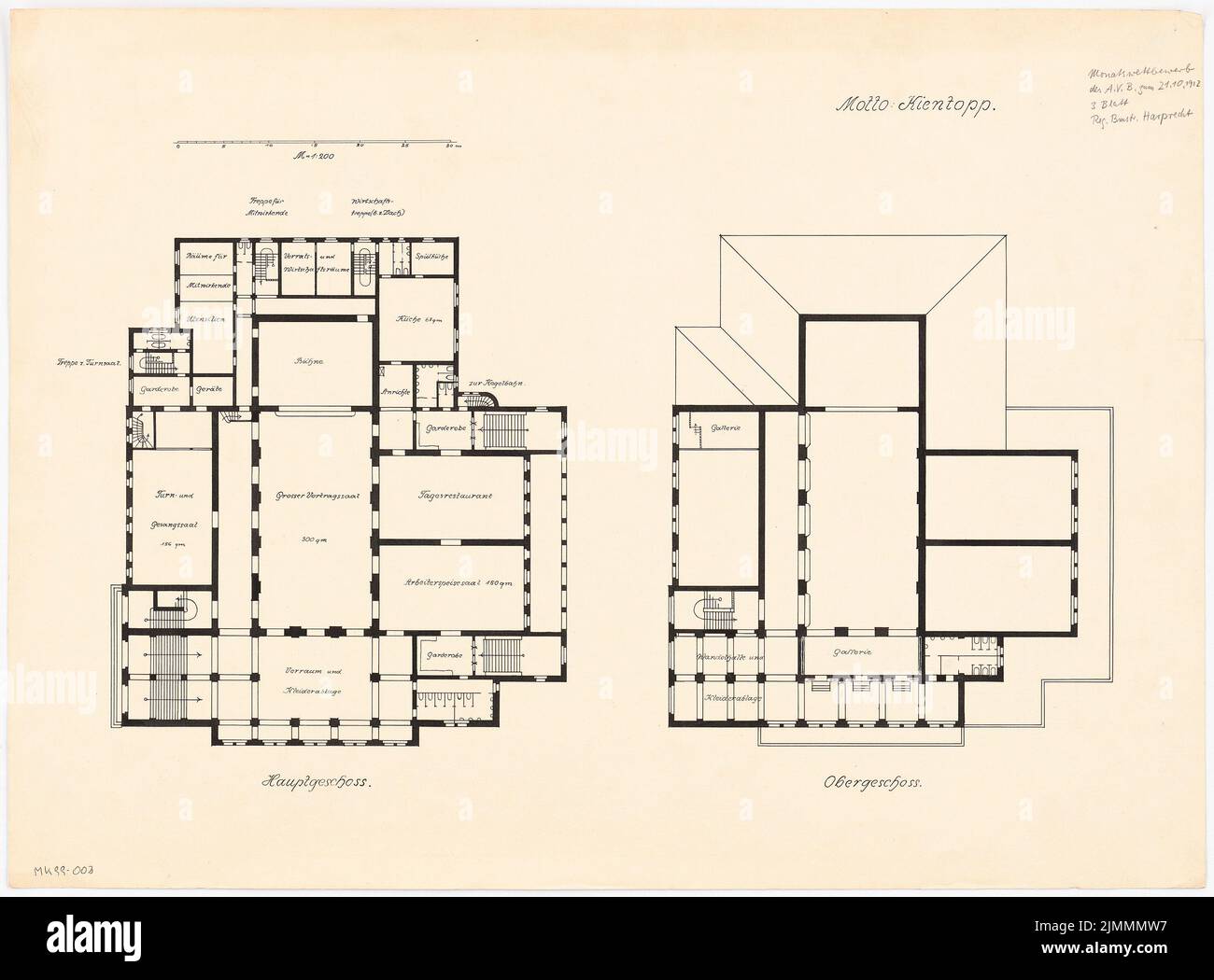 Harprecht Reinhold, casinò per una colonia di lavoratori. Concorso mensile Ottobre 1912 (10,1912): Pianta piano terra, piano superiore 1: 200. Inchiostro su cartone, 49,1 x 66,5 cm (inclusi i bordi di scansione) Foto Stock