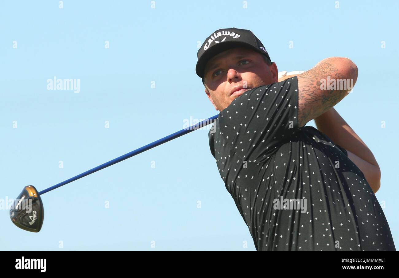 Callum Shinkwin in Inghilterra durante il quarto giorno del Cazoo Wales Open al Celtic Manor Resort di Newport, Galles. Data foto: Domenica 7 agosto 2022. Foto Stock