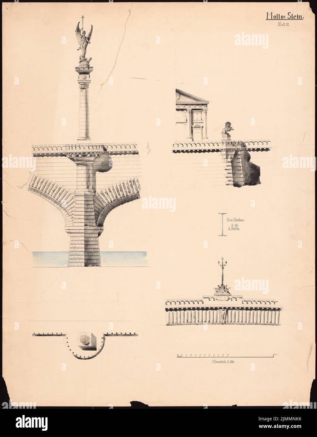 Orth August (1828-1901), Rheinbrücke, Bonn (1894): Steinbrücke: Details, 1:10, 1: 100. Acquerello Tusche sulla scatola, 89,2 x 69,2 cm (inclusi i bordi di scansione) Foto Stock