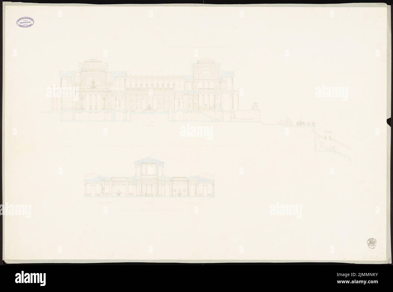 Orth agosto (1828-1901), Casa regnante (senza un anno): 2 tagli. Matita acquerello su carta, 68,8 x 101,7 cm (inclusi i bordi di scansione) Foto Stock