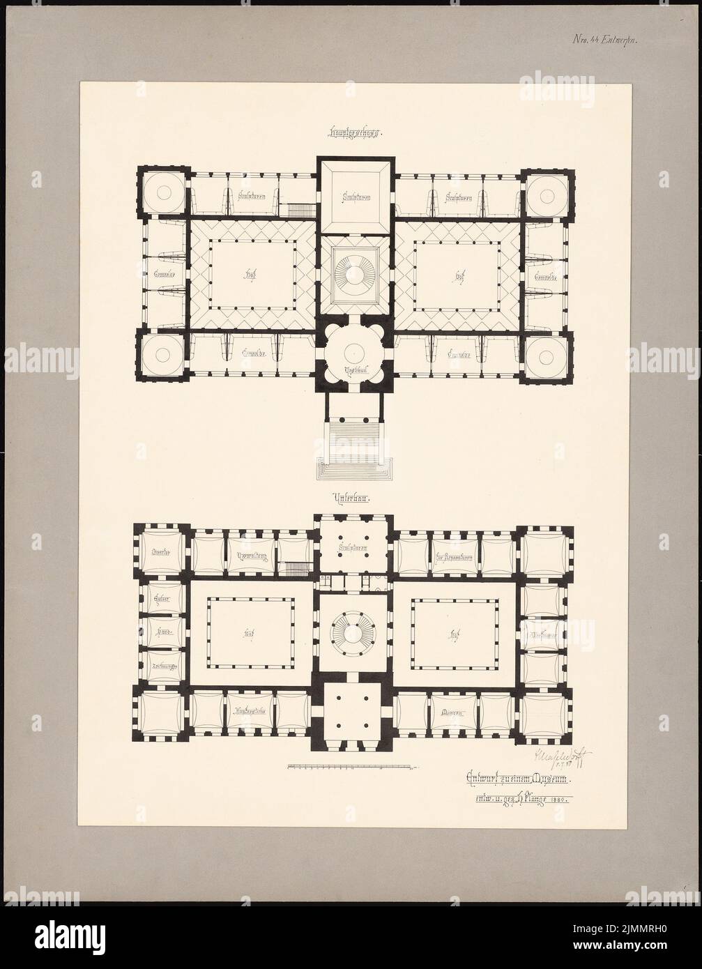 PLANGE Heinrich (1857-1935), Museo (08.07.1880): Pavimento della presa Grundriss. Inchiostro su cartone, 77,8 x 60,3 cm (inclusi i bordi di scansione) Foto Stock