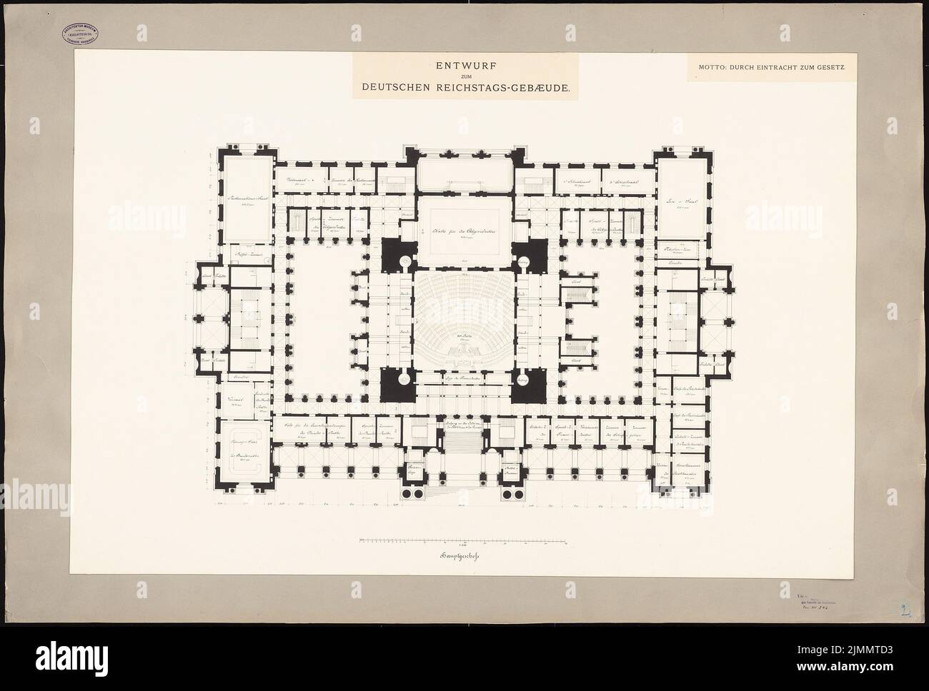 Begas Reinhold (1831-1911), Reichstag, Berlino (senza data): Grundriss main floor 1: 200. Inchiostro su cartone, 77,7 x 114,9 cm (inclusi i bordi di scansione) Foto Stock