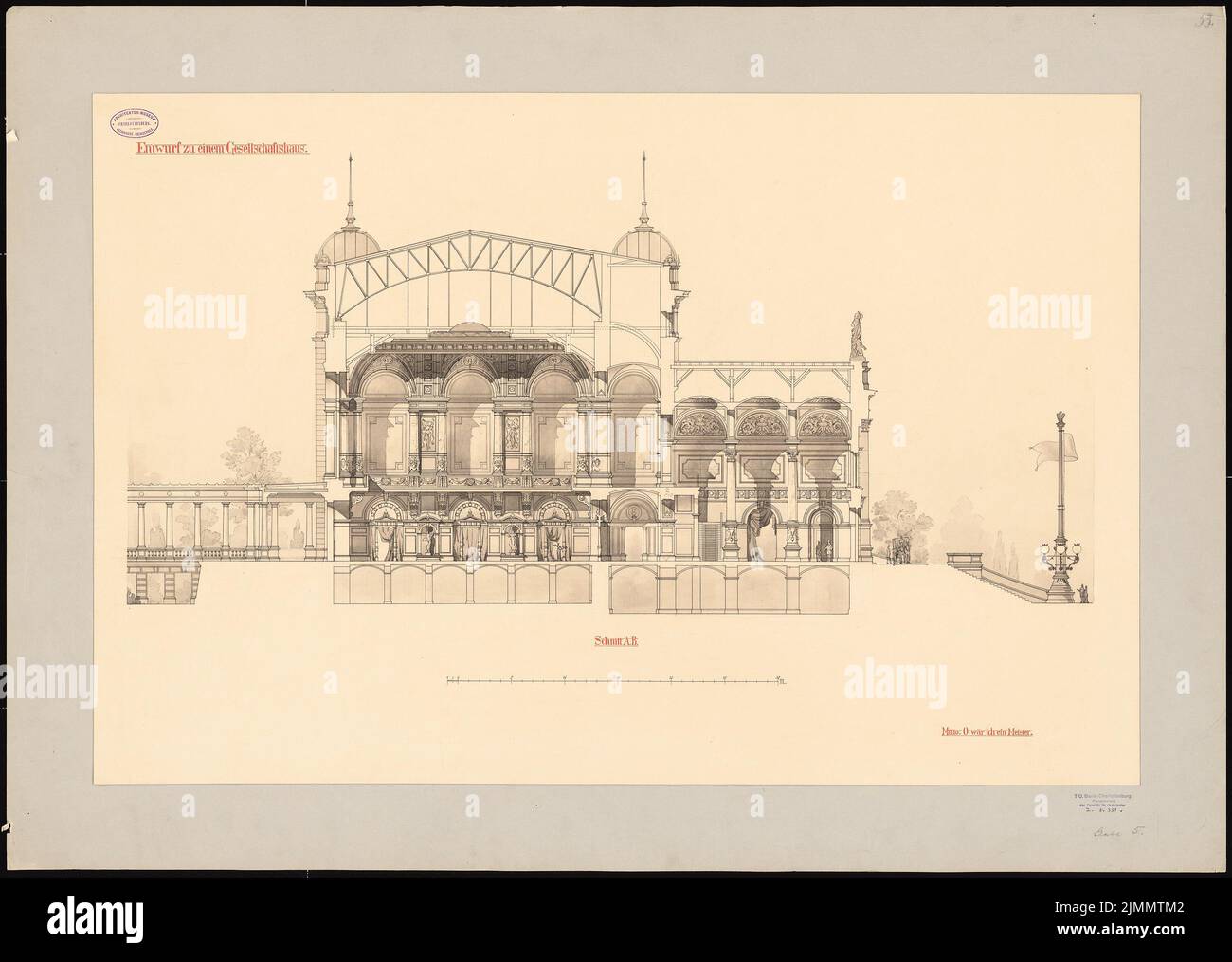 Boethke Julius (1864-1907), casa aziendale (1906): Taglio con vista interna 1: 100. Acquerello Tusche sulla scatola, 82,1 x 115,4 cm (inclusi i bordi di scansione) Foto Stock