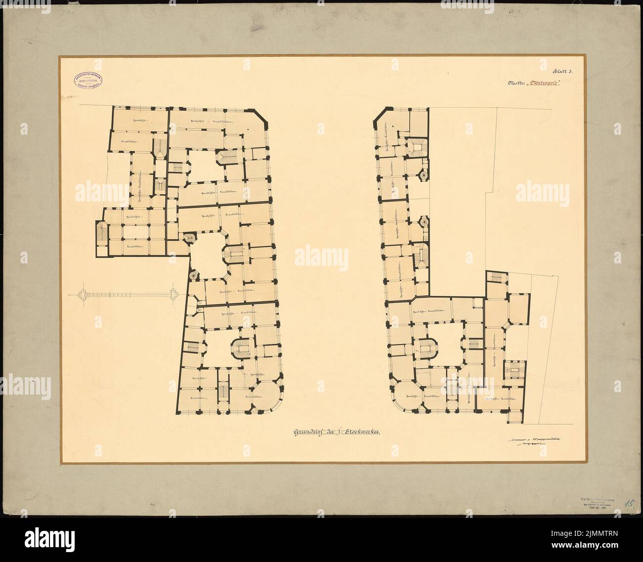 Cremer & Wolffenstein, sviluppo del Kaiser-Wilhelm-Straße a Berlino (senza data): Piano 1st. Acquerello Tusche su carta, 83,2 x 103,5 cm (inclusi i bordi di scansione) Foto Stock