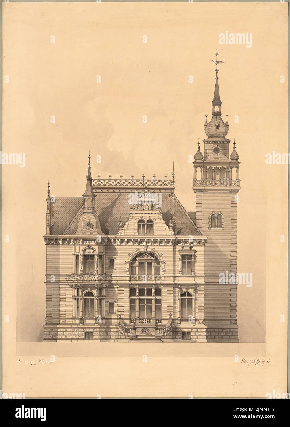 Dentrich A., Villa (08.08.1886): Vista. Acquerello Tusche sulla scatola, 92,2 x 67,2 cm (inclusi i bordi di scansione) Foto Stock