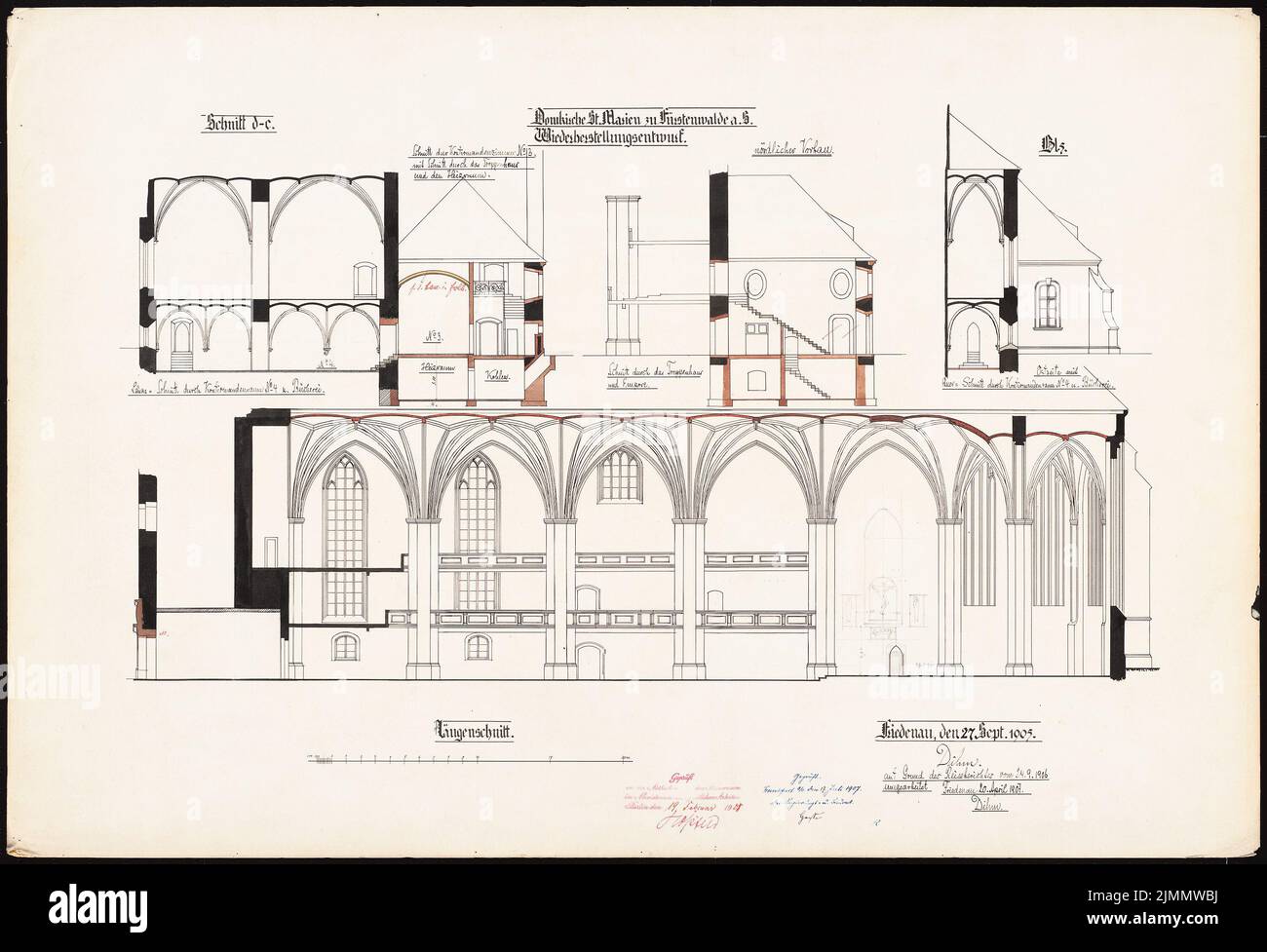 DIMM Ludwig (1849-1928), Chiesa Cattedrale di San Marien, Fürstenwalde/Spree. Restauro. (04/20/1907): 1. Progetto di restauro, 4 tagli. Inchiostro, acquerello a matita sulla scatola, 59,2 x 86,7 cm (inclusi i bordi di scansione) Foto Stock DIMM Ludwig (1849-1928), Chiesa Cattedrale di San Marien, Fürstenwalde/Spree. Restauro. (04/20/1907): 1. Progetto di restauro, 4 tagli. Inchiostro, acquerello a matita sulla scatola, 59,2 x 86,7 cm (inclusi i bordi di scansione) Foto Stock