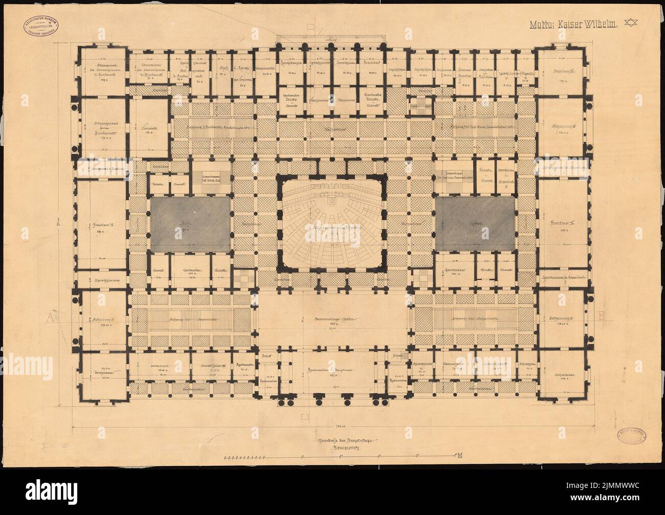 Boldt & Frings, Reichstag, Berlino (1882): Piano principale Grundriss. Matita e inchiostro su cartone, 61 x 86,4 cm (inclusi i bordi di scansione) Foto Stock