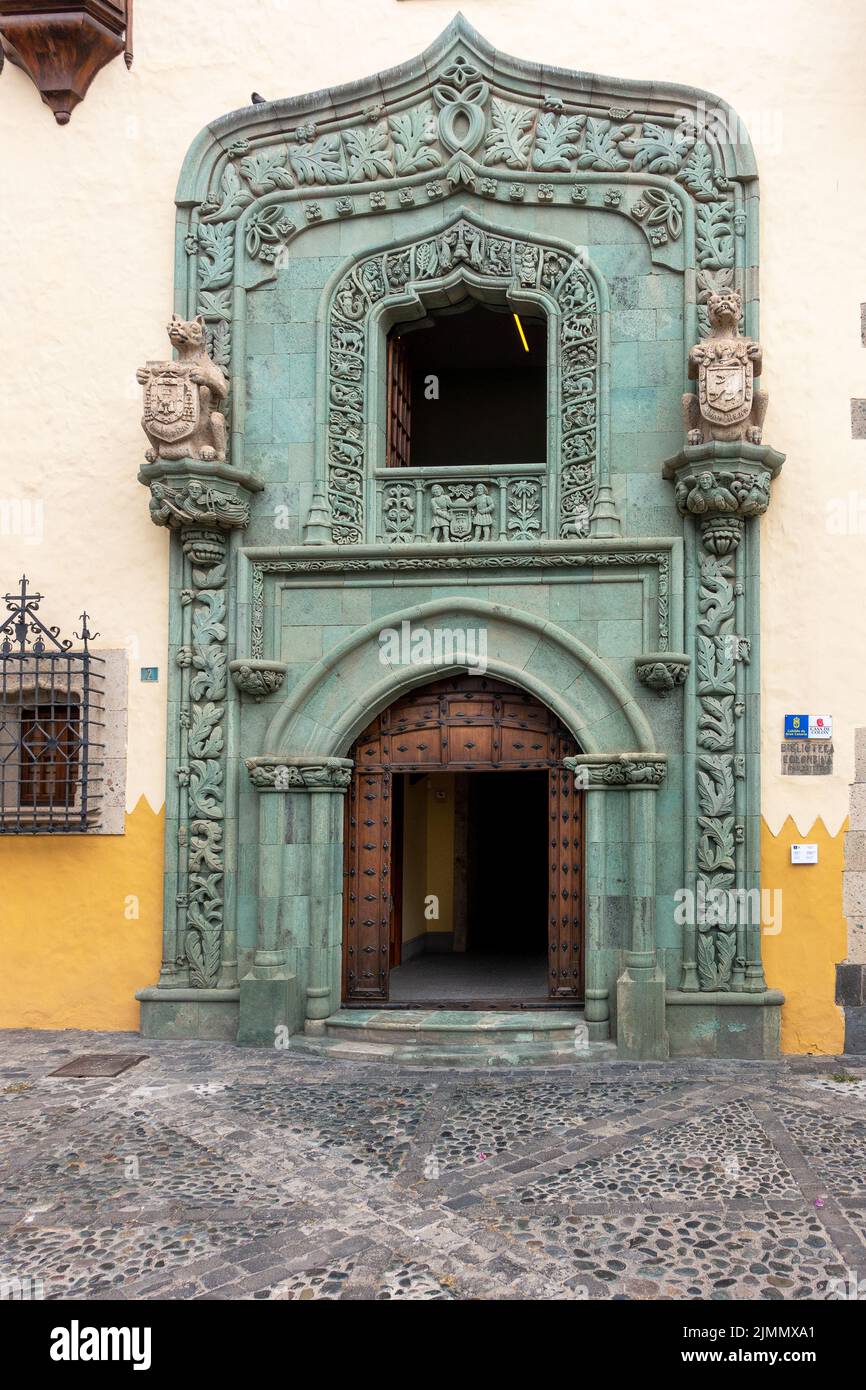 Casa museo storico di Cristoforo Colombo Casa de Colon in piazza Plaza del pilar nuovo nel centro storico di Vegueta a Las Palmas de Gran Canaria Foto Stock