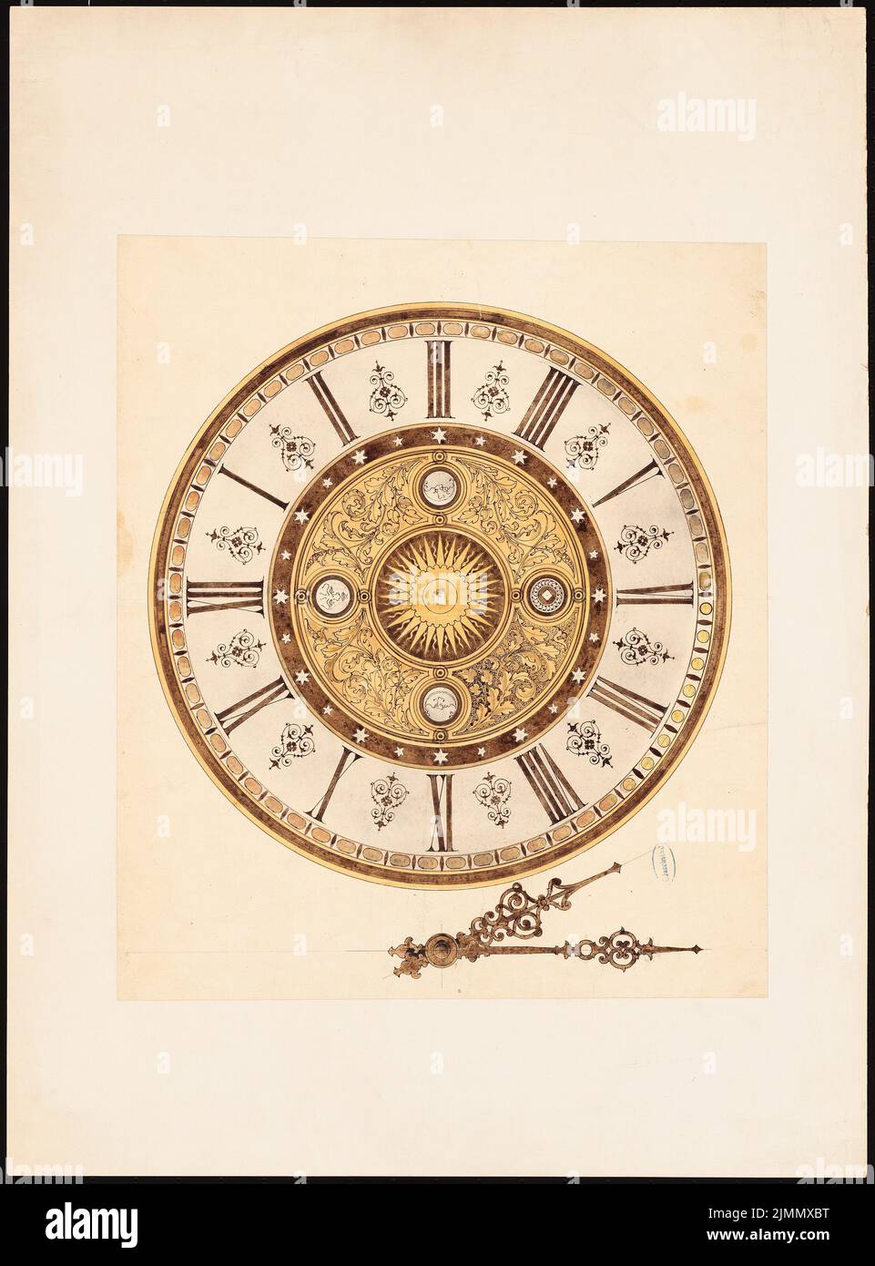 Jacobsthal Johann Eduard (1839-1902), quadrante di un orologio (senza un anno): Piano contenuto N.N. rilevato. Inchiostro, acquerello a matita sulla scatola, 66,5 x 49,2 cm (inclusi i bordi di scansione) Foto Stock