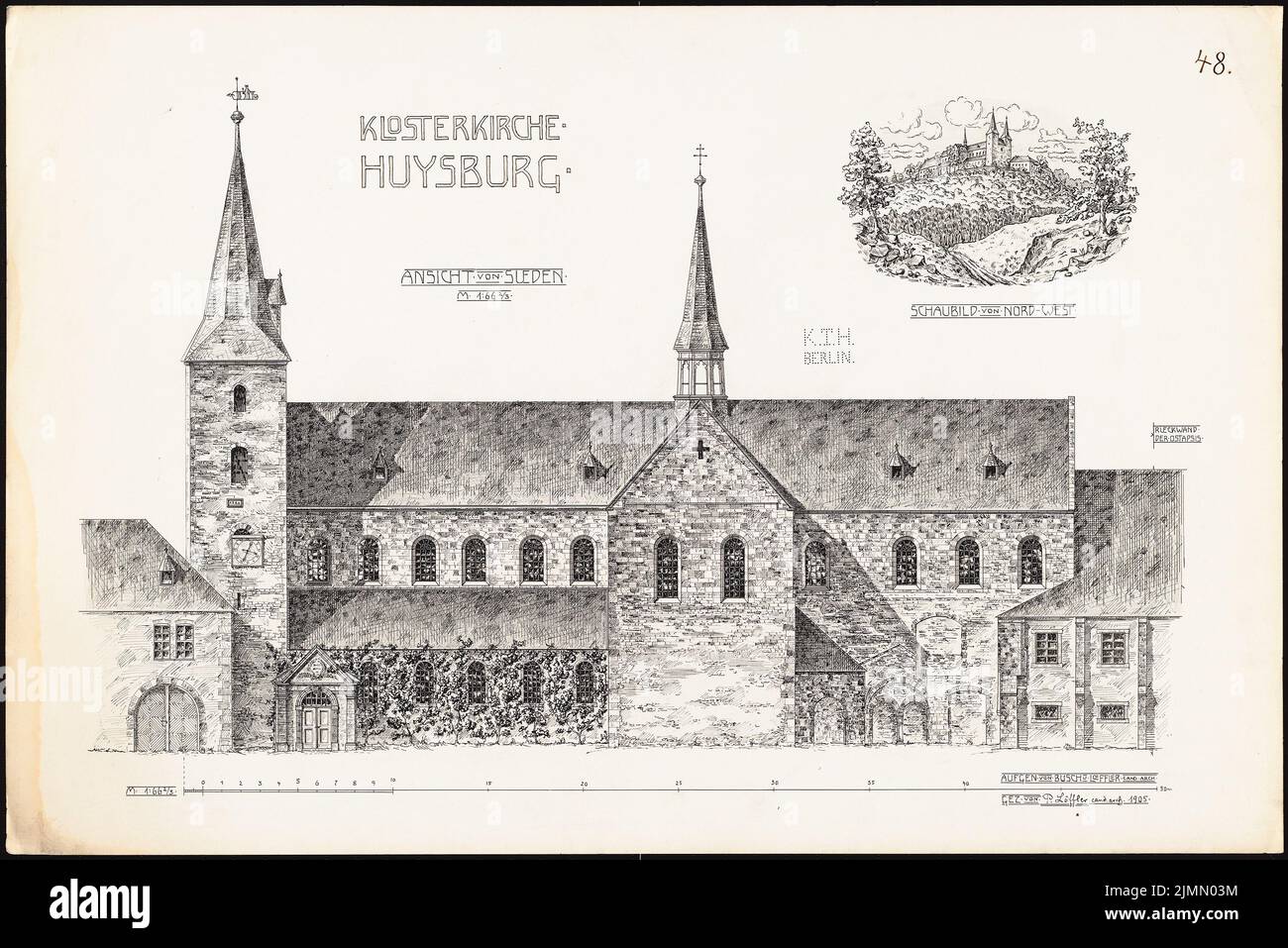 Löffler Paul, Klosterkirche Huysburg (1905): Vista sud 1:66. Inchiostro su cartone, 67,6 x 101,3 cm (inclusi i bordi di scansione) Foto Stock