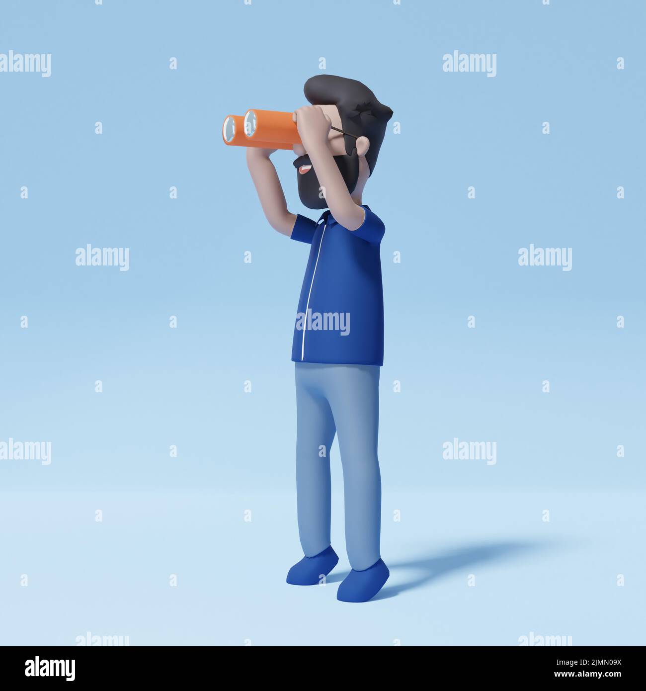 3D Man Lokking Cerco opportunità Binocolo visione previsione Foto Stock