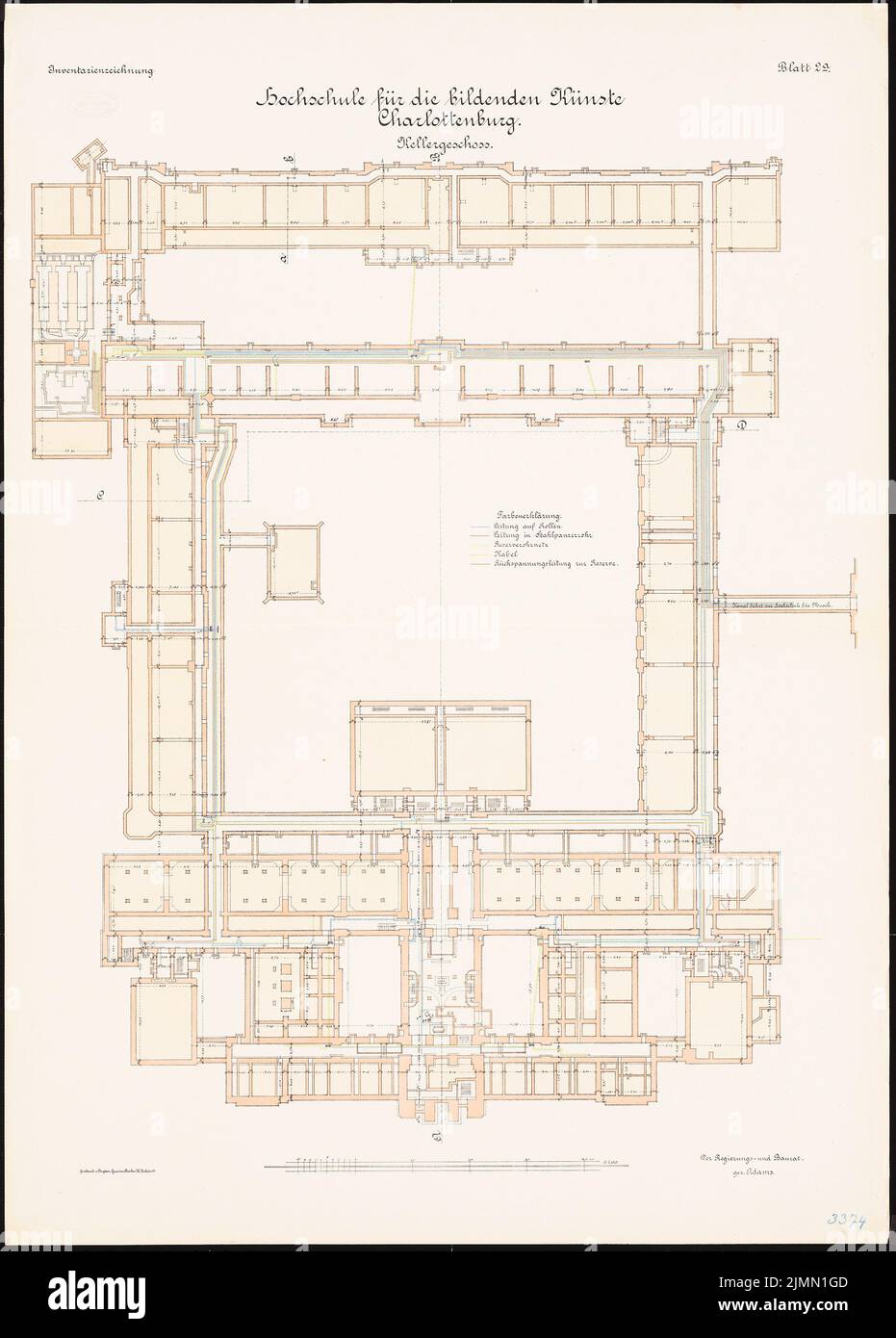 Kayser & von Großheim, università per le arti visive e per la musica a Berlino-Charlottenburg (1898-1902): Università delle Belle Arti: Grundriss seminterrato con schema di pipe 1: 200. Litografia, 109,1 x 78,2 cm (inclusi i bordi di scansione) Foto Stock