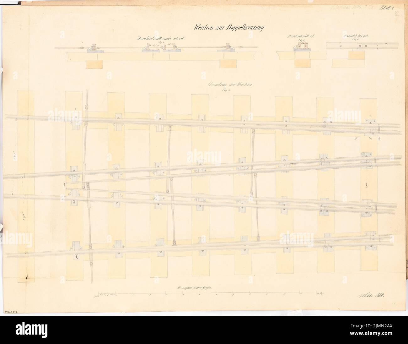 Architetto sconosciuto, cross-smooth. Concorso mensile Gennaio 1866 (01,1866): Piano, sezione trasversale, dettagli; barra di scala. Acquerello Tusche sulla scatola, 48,9 x 63,2 cm (inclusi i bordi di scansione) Foto Stock