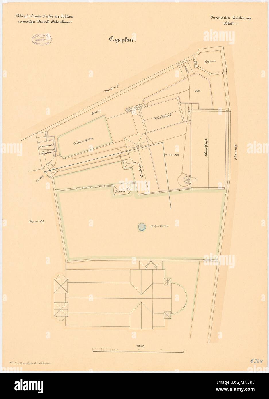 Kaltermann, Archivio di Stato di Coblenza (ca 1896-1898): pianta del sito 1: 200. Litografia, 84,5 x 60,9 cm (inclusi i bordi di scansione) Foto Stock