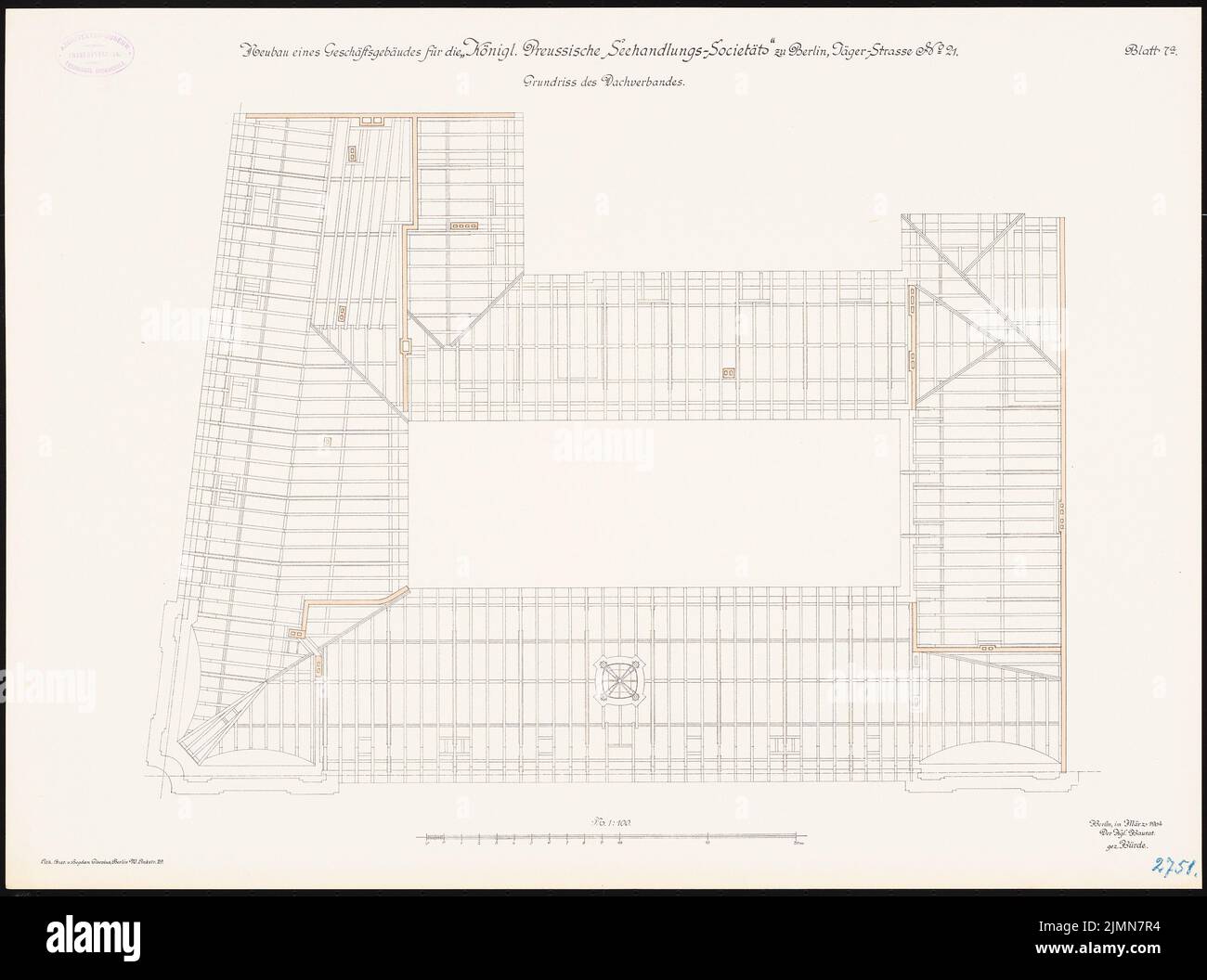 Kieschke Paul (1851-1905), nave prussiana a Berlino (1901-1903): Organizzazione ombrello piano 1: 100. Litografia, 50,8 x 68,3 cm (inclusi i bordi di scansione) Foto Stock