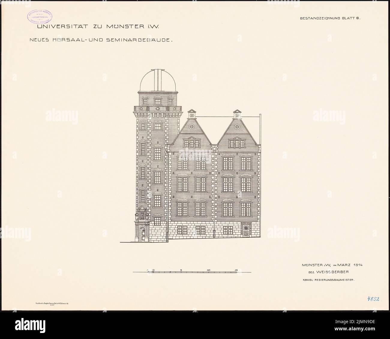 Weißgerber otto, sala conferenze e seminario dell'Università di Münster (1914): RISS Side view 1: 100. Litografia, 56,4 x 70,4 cm (inclusi i bordi di scansione) Foto Stock