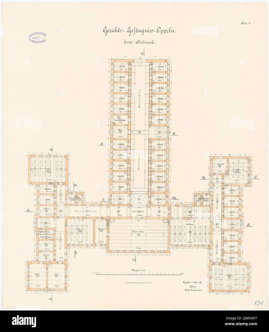 Architetto sconosciuto, giurisdizione a Oppeln (1888): Pianta 1st piano 1: 100. Litografia, 76,2 x 66 cm (inclusi i bordi di scansione) Foto Stock