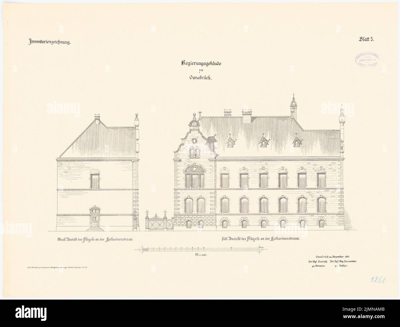 Architetto sconosciuto, edificio governativo a Osnabrück (1896): Svolta 1: 100. Litografia, 54,1 x 72,3 cm (inclusi i bordi di scansione) Foto Stock