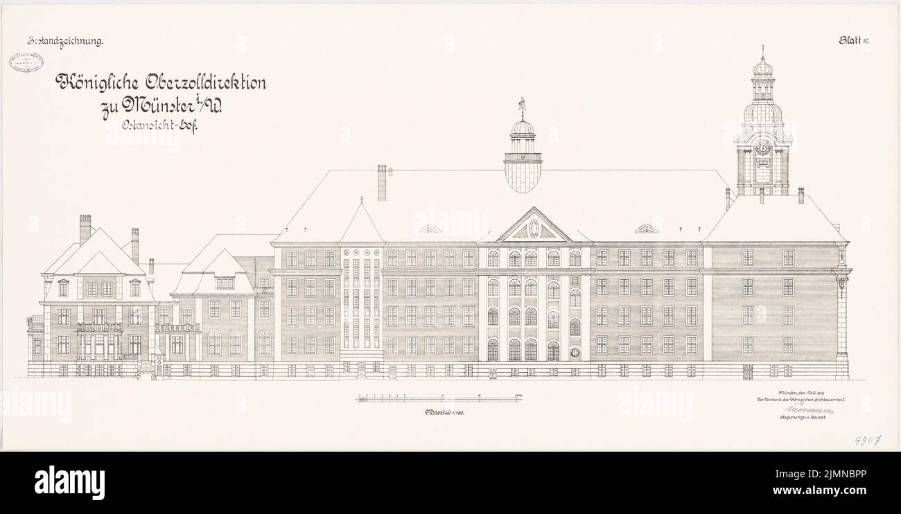 Architetto sconosciuto, capo della direzione doganale di Münster (1915): Ostern view 1: 100. Litografia, 60,6 x 120,8 cm (inclusi i bordi di scansione) Foto Stock