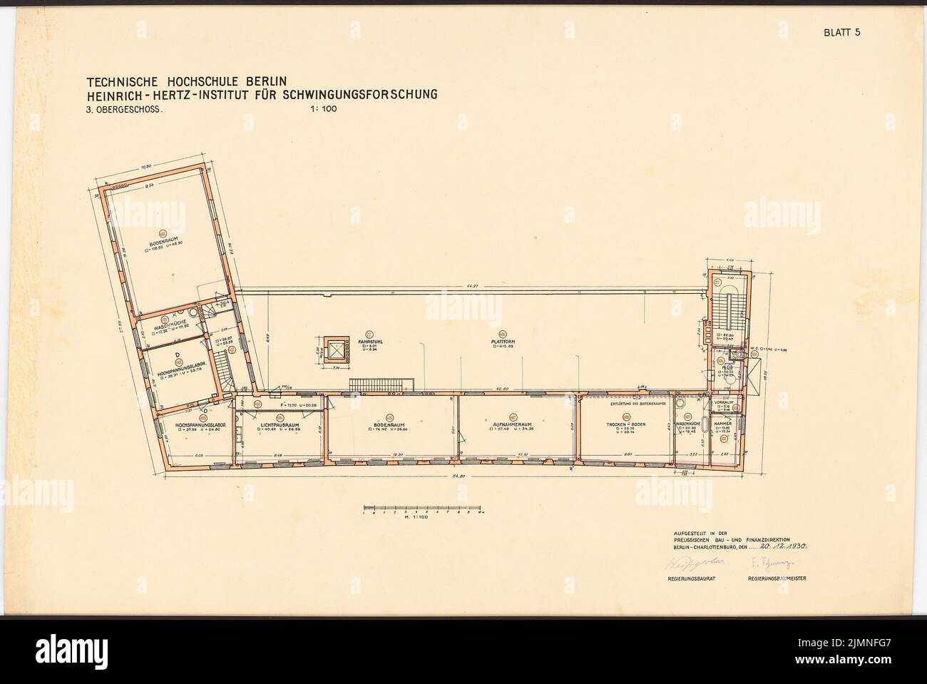 Weißgerber otto, Università tecnica di Berlino-Charlottenburg. Heinrich-Hertz Institute for Vibration Research (20 dicembre 1930): Piano 1: 100. Acquerello colorato con inchiostro su litografia su cartone, 58,4 x 87,3 cm (inclusi i bordi di scansione) Foto Stock