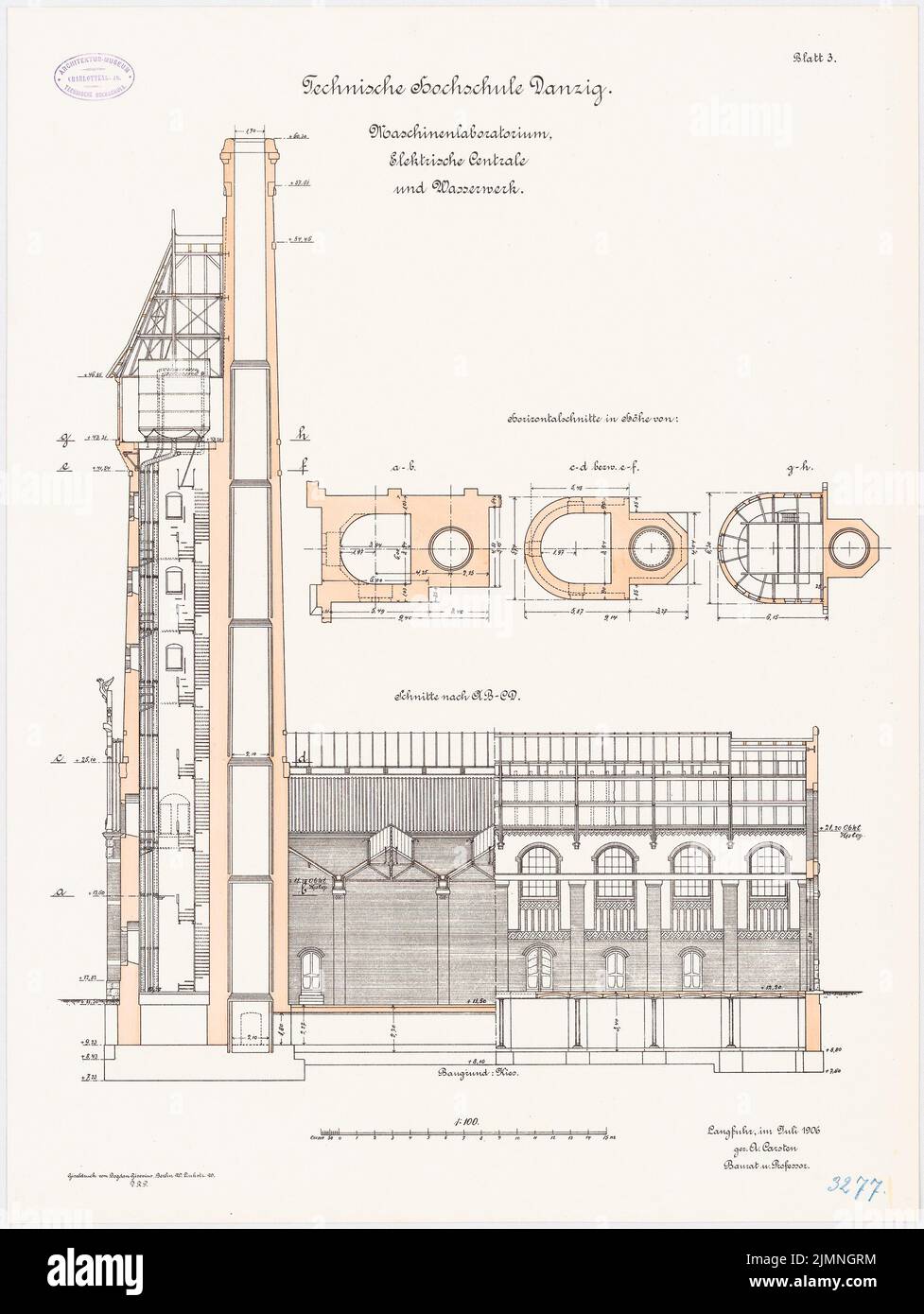 Eggert Hermann (1844-1920), laboratorio macchine, centrale elettrica e opere d'acqua dell'Università tecnica di Danzig (07,1906): Sezione trasversale 1: 100. Litografia colorata, 68,8 x 51,7 cm (inclusi i bordi di scansione) Foto Stock Eggert Hermann (1844-1920), laboratorio macchine, centrale elettrica e opere d'acqua dell'Università tecnica di Danzig (07,1906): Sezione trasversale 1: 100. Litografia colorata, 68,8 x 51,7 cm (inclusi i bordi di scansione) Foto Stock