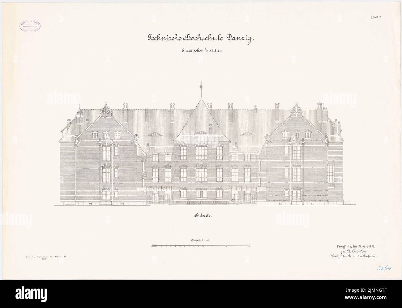 Eggert Hermann (1844-1920), Istituto chimico dell'Università tecnica di Danzig (10,1906): South view 1: 100. Litografia, 60,7 x 86,9 cm (inclusi i bordi di scansione) Foto Stock