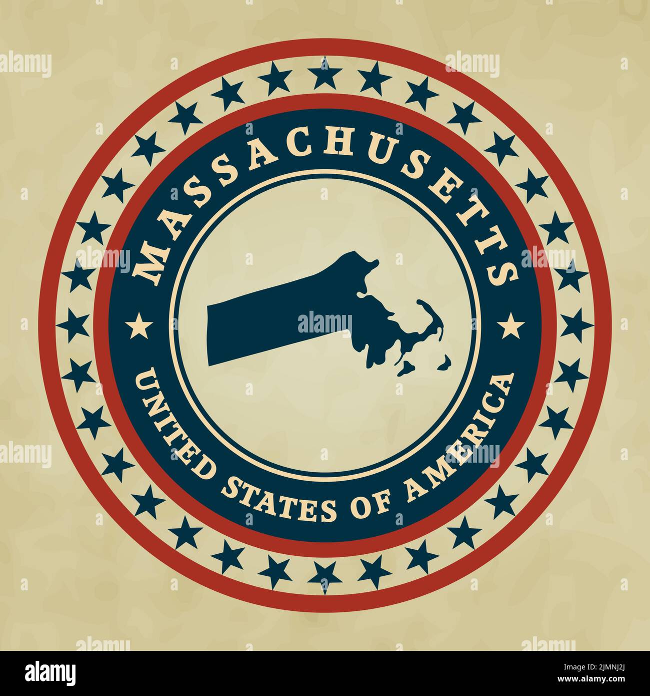 Etichetta vintage con mappa del Massachusetts Foto Stock