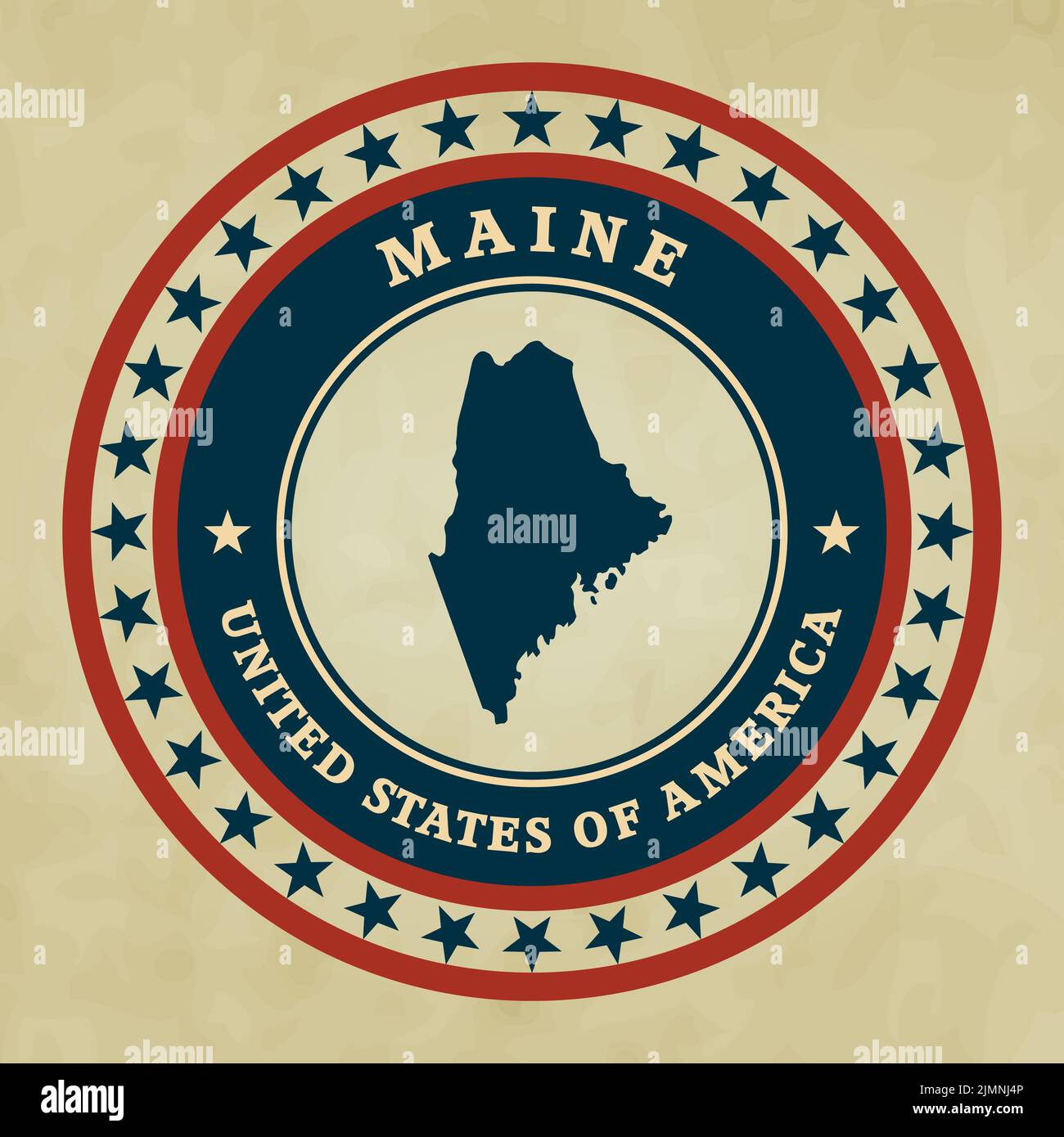 Etichetta vintage con mappa del Maine Foto Stock