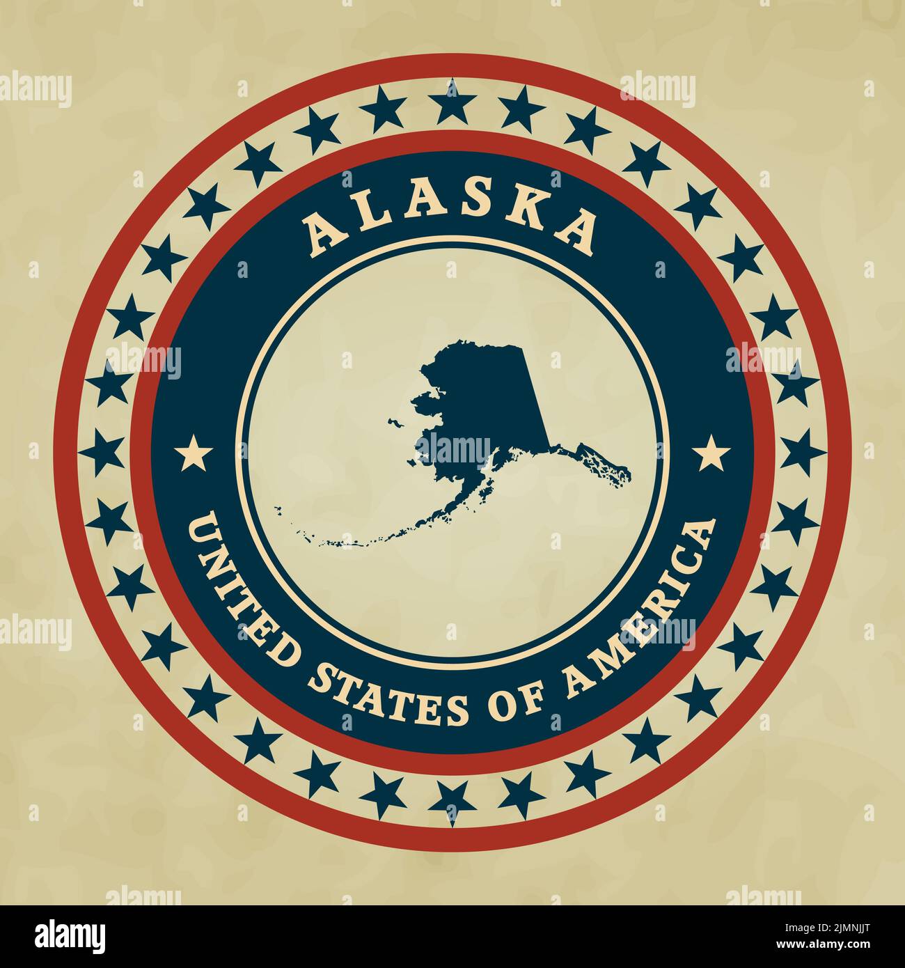 Etichetta vintage con mappa dell'Alaska Foto Stock