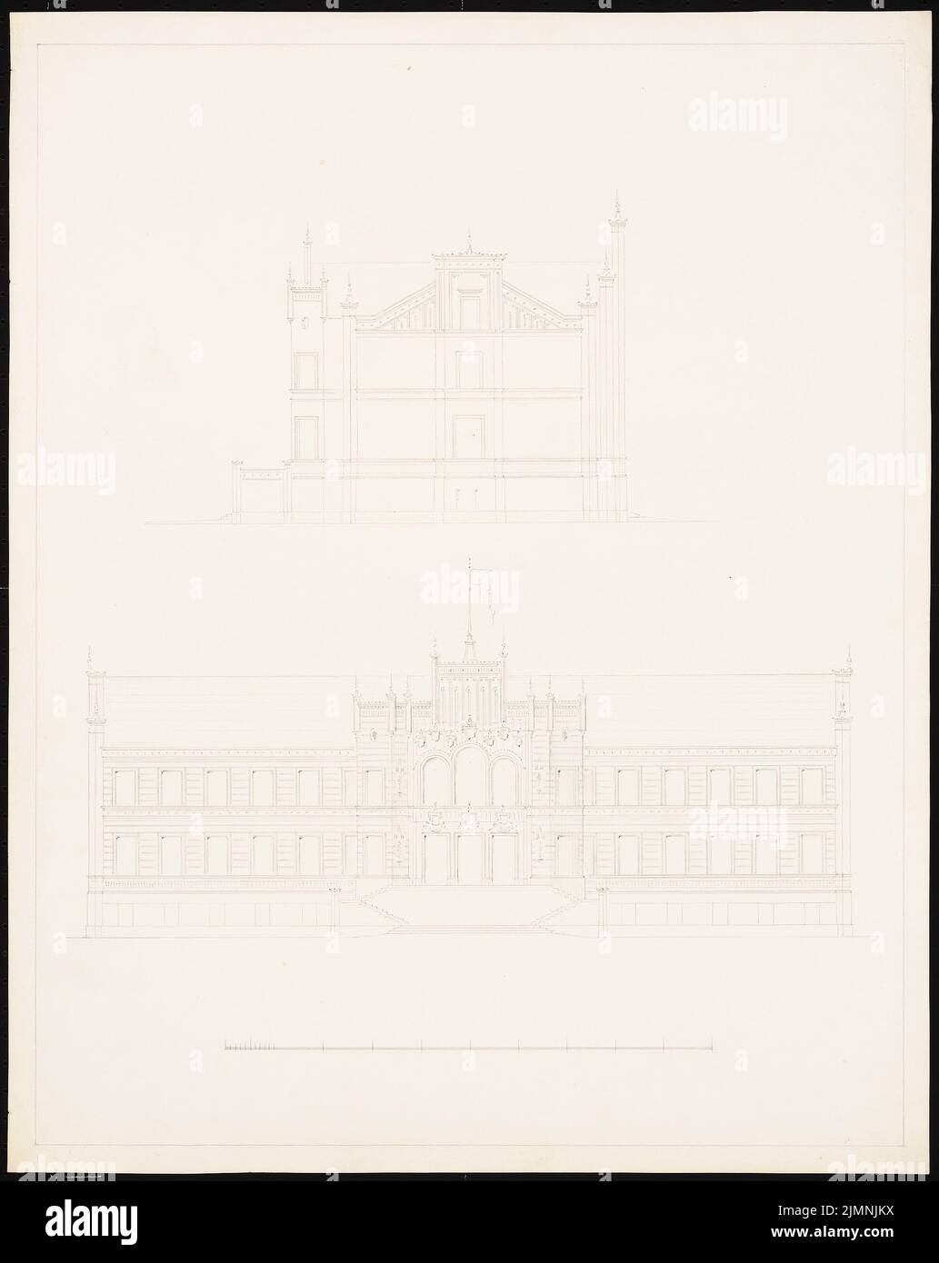 Knoblauch Eduard (1801-1865), castello a due piani con un 15 assale anteriore (dopo il 1848): Ritorno e vista laterale. Inchiostro, 60,1 x 47,8 cm (inclusi i bordi di scansione) Foto Stock