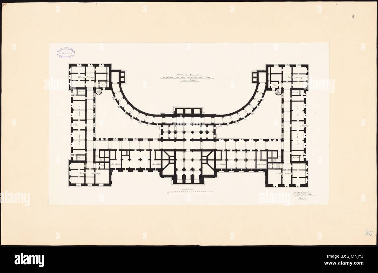 Eggert Hermann (1844-1920), edificio universitario dell'Università Kaiser-Wilhelm di Strasburgo (09,1878): Piano 1: 200. Inchiostro su cartone, 62,2 x 95,3 cm (inclusi i bordi di scansione) Foto Stock