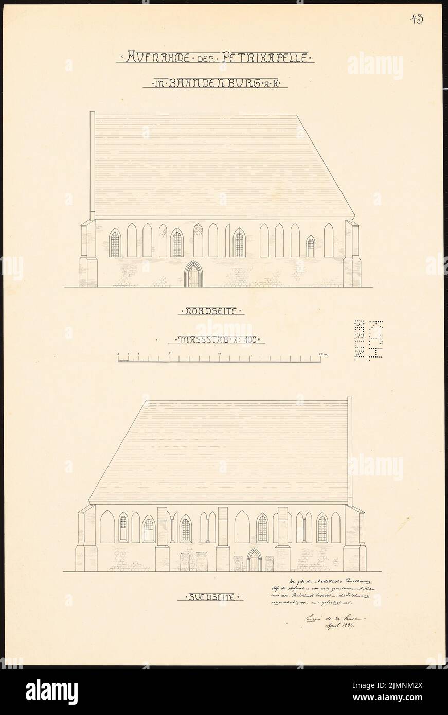 Salsa Eugen de la, Petrikirche, Brandeburgo/Havel (04,1906): Viste del nord e del sud, 1:50. Acquerello Tusche sulla scatola, 65,7 x 44,1 cm (compresi i bordi di scansione) Salsa Eugen de la : Petrikirche, Brandeburgo/Havel Foto Stock