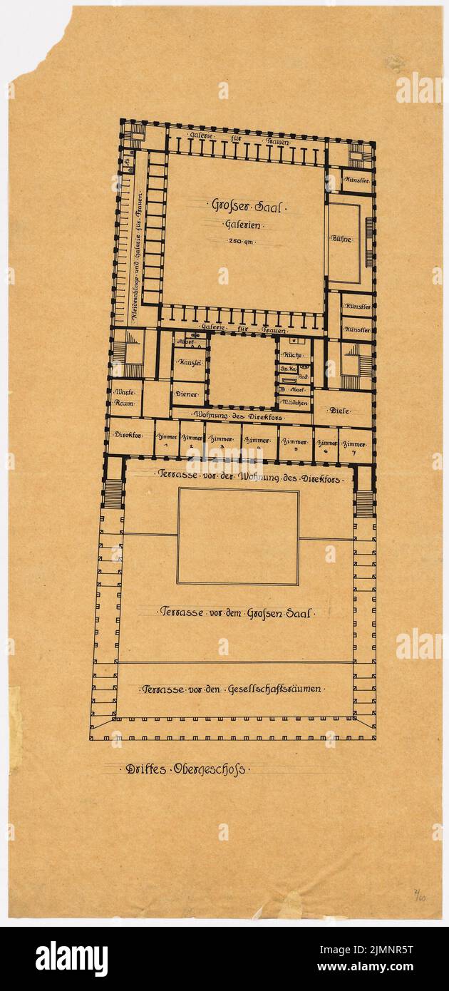 Poelzig Hans (1869-1936), Casa dell'amicizia, Istanbul. Progetto preliminare 2 (1916): Piano 3rd (ultima versione). Inchiostro su trasparente, 75,1 x 36,4 cm (compresi i bordi di scansione) Poelzig Hans (1869-1936): Haus der Freundschaft, Istanbul. Vorprojekt 2 Foto Stock