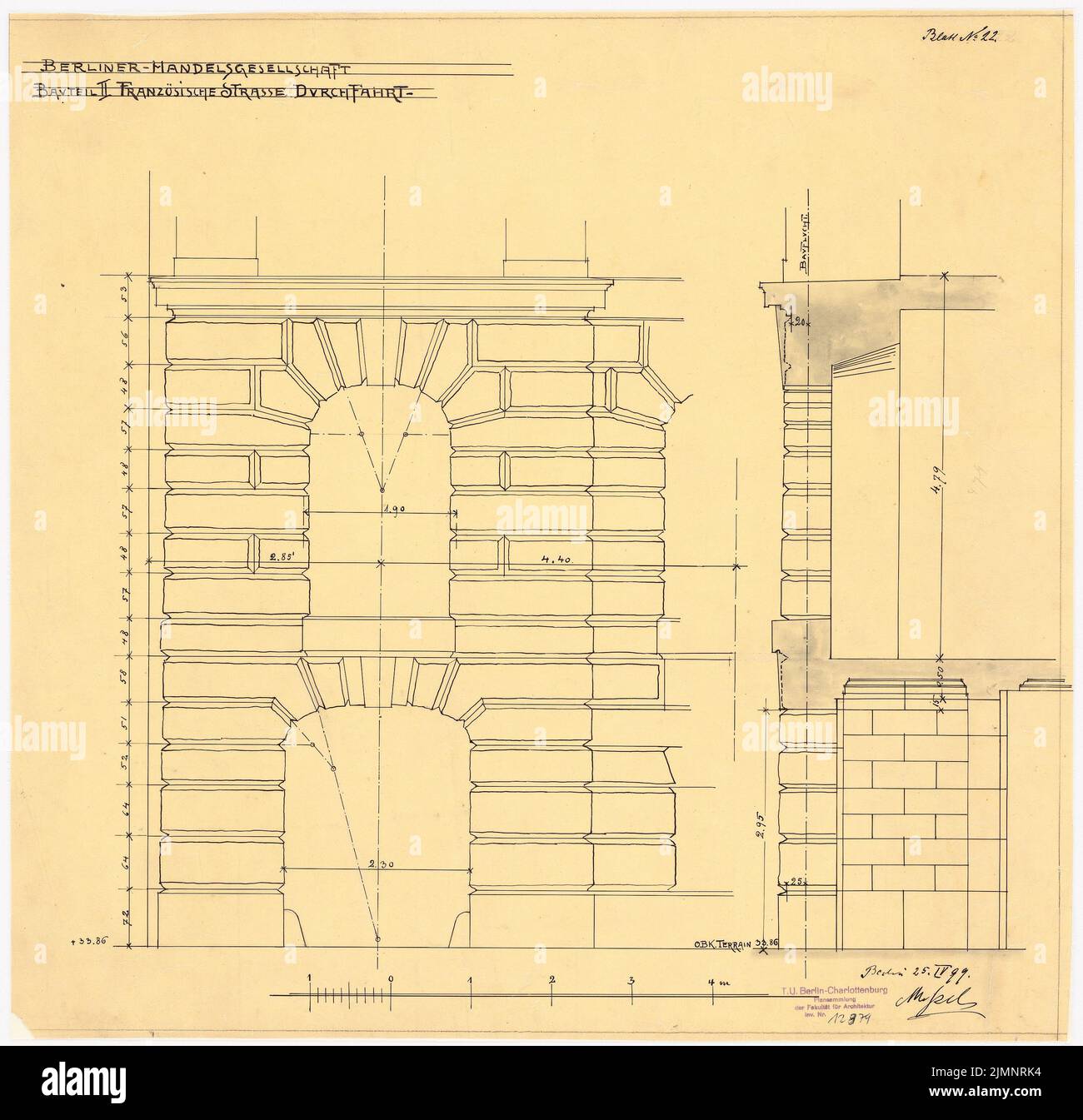 Messel Alfred (1853-1909), edificio commerciale della Handelsgesellschaft di Berlino (04/25/1899): Transizione. Acquerello Tusche su trasparente, 51,7 x 53,5 cm (compresi i bordi di scansione) Messel & Altgelt : Berliner Handelsgesellschaft, Berlino Foto Stock