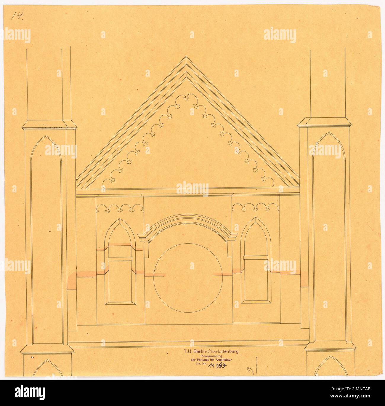 Lüdecke Carl Johann Bogislaw (1826-1894), chiesa (senza anno): Giebel. Acquerello Tusche su trasparente, 36,5 x 37 cm (compresi i bordi di scansione) Lüdecke Carl Johann Bogislaw (1826-1894): Kirche Foto Stock