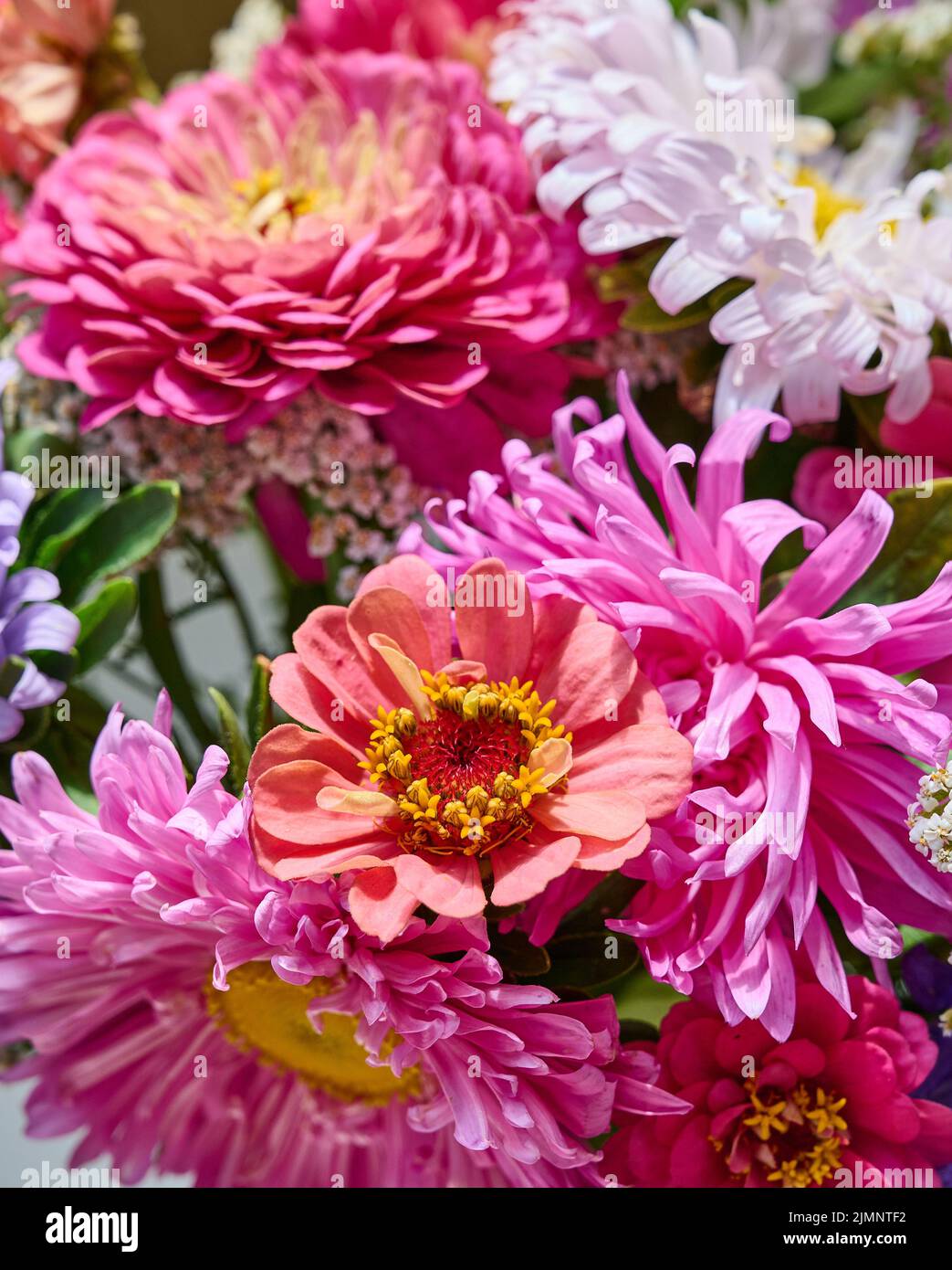 Un bouquet di fiori luminosi su sfondo chiaro. Foto Stock