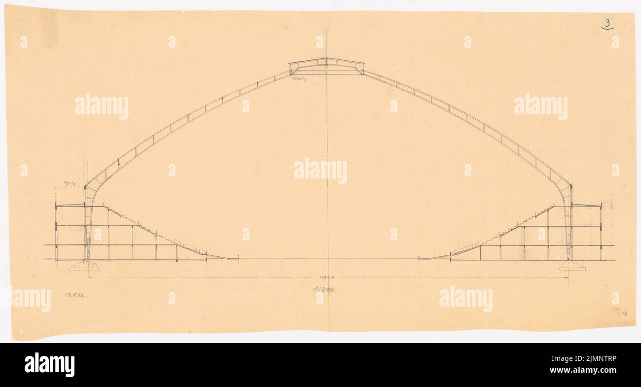 Poelzig Hans (1869-1936), Sporthalle, Berlino (27 maggio 1926): Taglio 1: 200. Matita su trasparente, 48,9 x 91,4 cm (compresi i bordi di scansione) Poelzig Hans (1869-1936): Sporthalle, Berlino Foto Stock