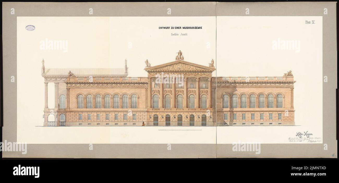 Gorgolewski Zygmunt (1845-1903), progetto per un'accademia di musica (1870): southern view. Acquerello Tusche sulla scatola, 78 x 165,5 cm (compresi i bordi di scansione) Gorgolewski Zygmunt (1845-1903): Entwurf zu einer Musikakademie Foto Stock