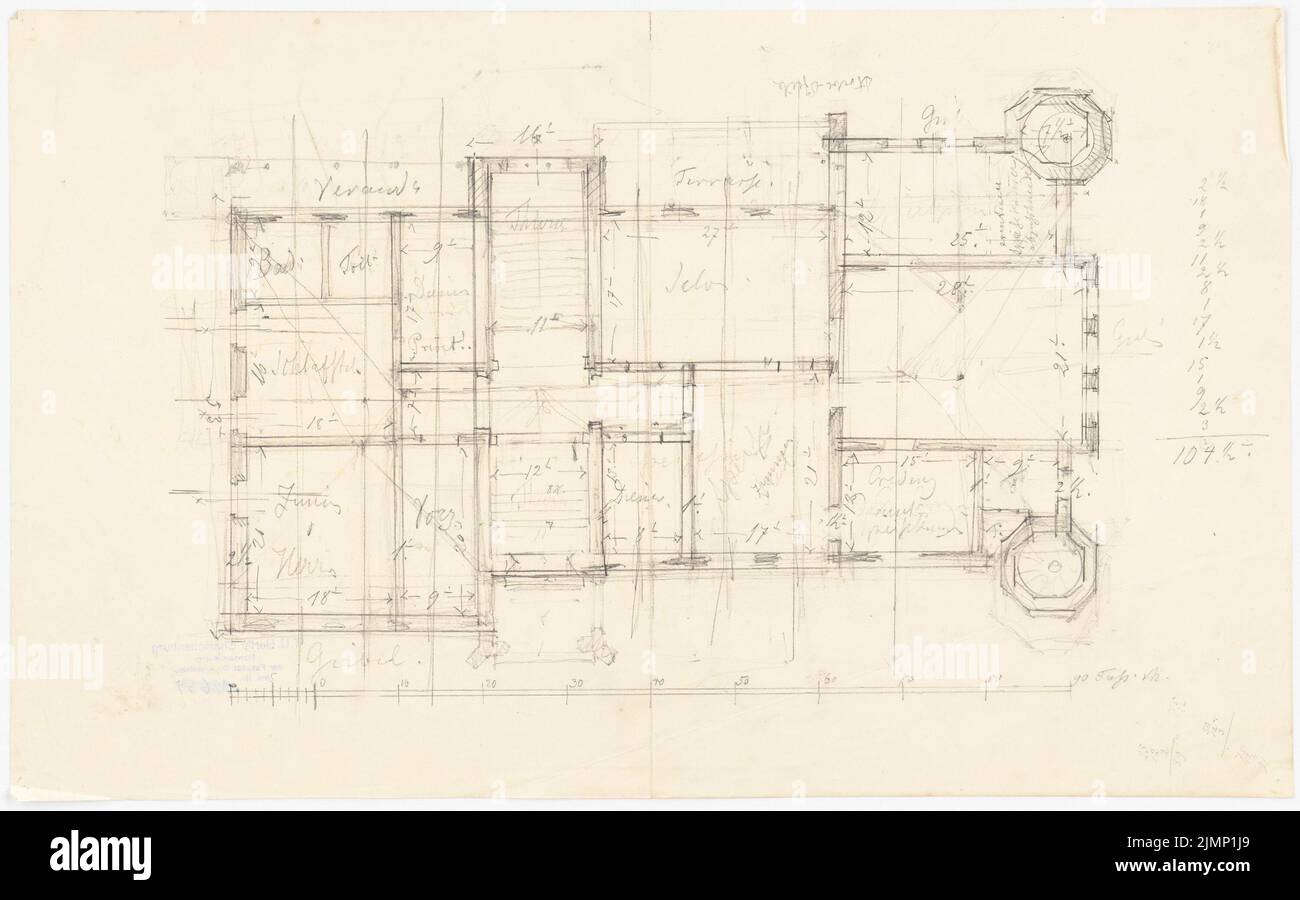 Lüdecke Carl Johann Bogislaw (1826-1894), Castello in ZALESIE vicino Borek (1873): Piano terra, scala bar. Matita su carta, 28,5 x 45,7 cm (compresi i bordi di scansione) Lüdecke Carl Johann Bogislaw (1826-1894): Schloss ZALESIE, Borek Foto Stock