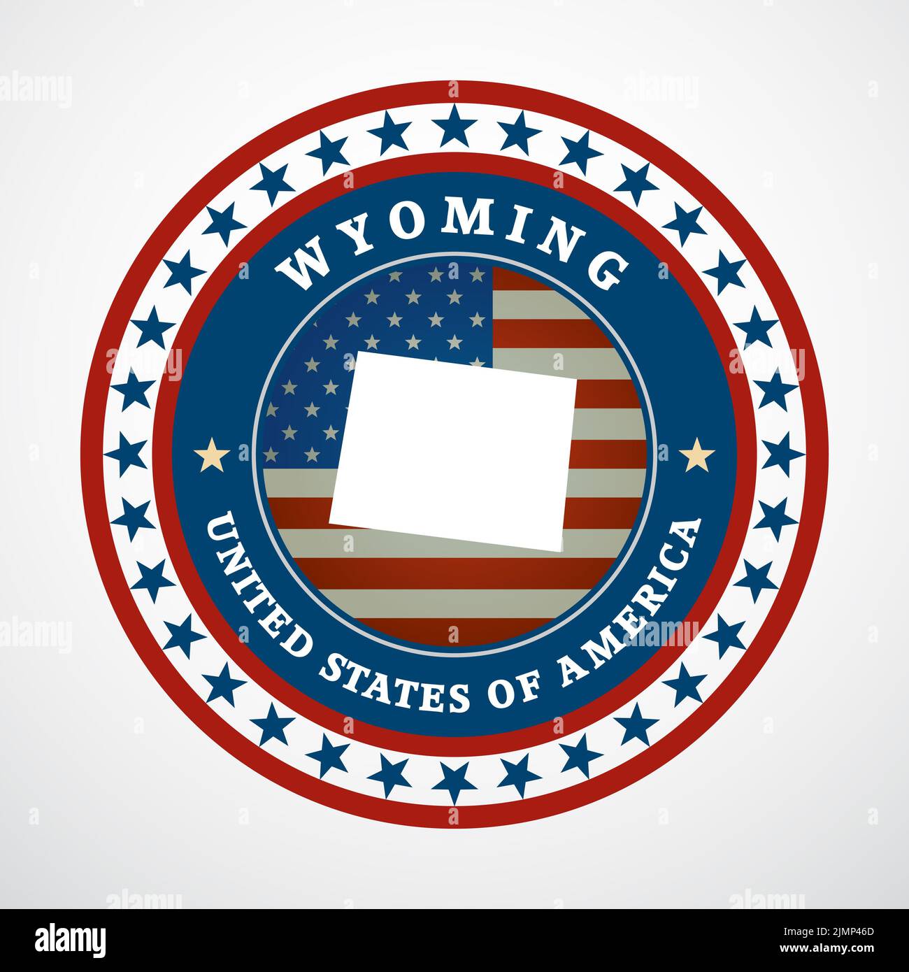 Etichetta con mappa del Wyoming Foto Stock
