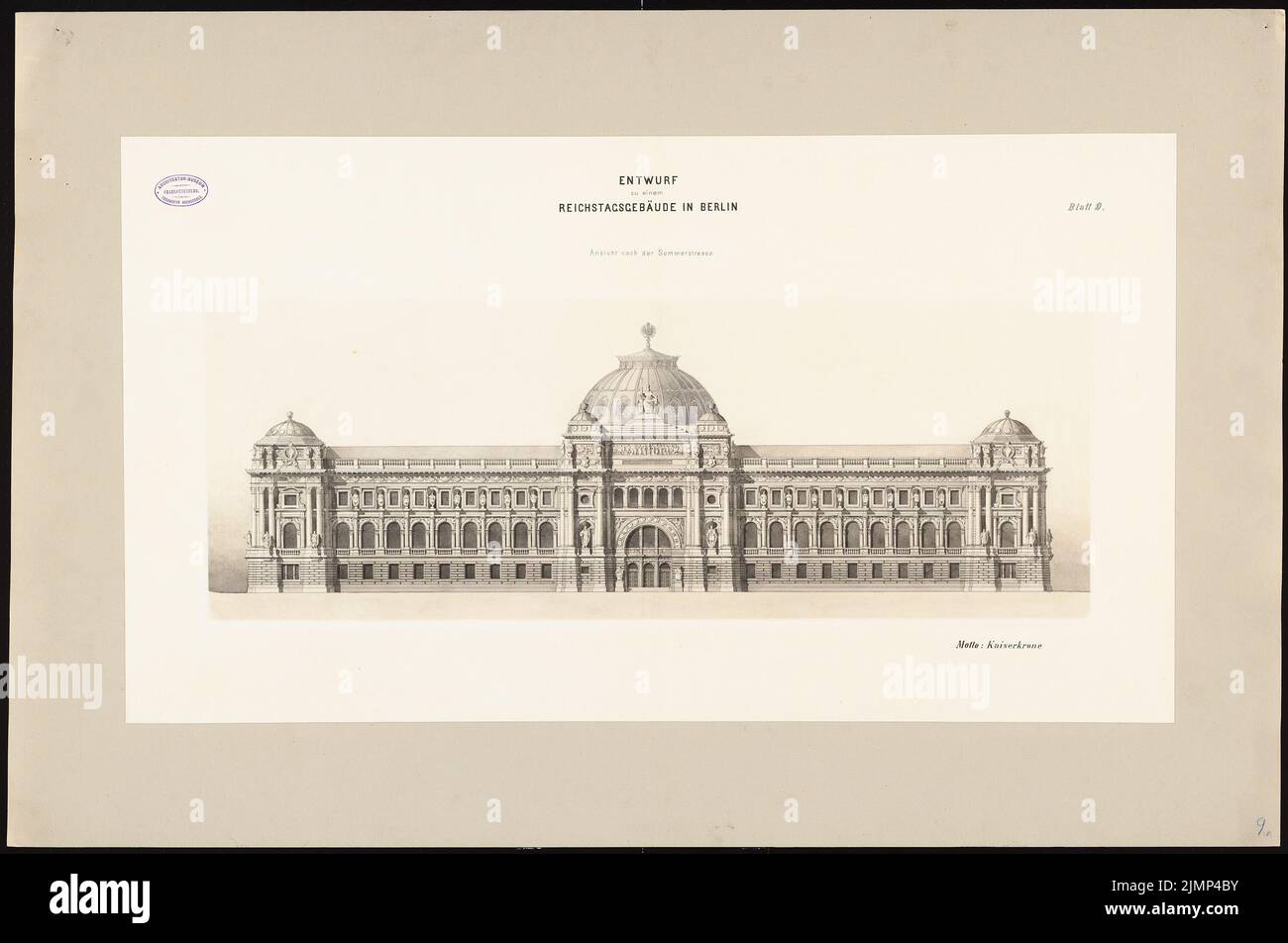 Gorgolewski Zygmunt (1845-1903), Reichstag, Berlino (senza dat.): Vista della strada estiva. Acquerello Tusche sulla scatola, 72,3 x 109,1 cm (compresi i bordi di scansione) Gorgolewski Zygmunt (1845-1903): Reichstag, Berlino Foto Stock