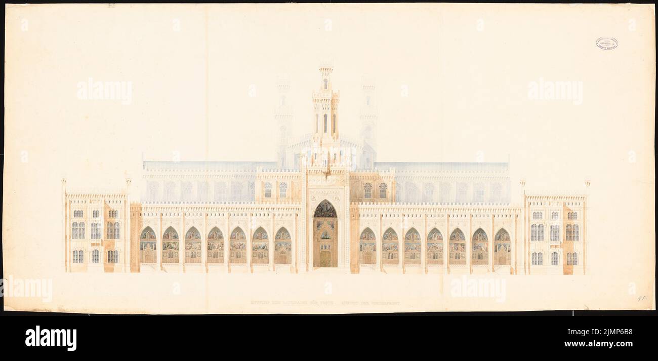 Stier Wilhelm (1799-1856), Parlamento a Pest (1844): Girare la facciata principale. Matita e inchiostro acquerello sulla scatola, 65,2 x 136 cm (compresi i bordi di scansione) Stier Wilhelm (1799-1856): Parlament, Pest Foto Stock