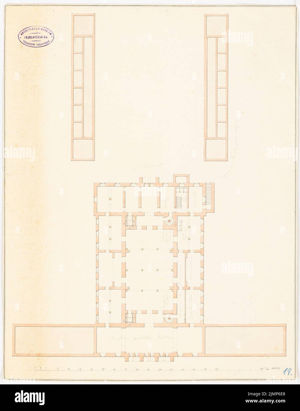 Moller Georg (1784-1852), Kurhaus a Bad Homburg/Höhe. 5. Progetto (1830-1830): Cantina Grundriss. Inchiostro, matita acquerello sulla scatola, 48,3 x 37,8 cm (compresi i bordi di scansione) Moller Georg (1784-1852): Kurhaus, Bad Homburg v.. Höhe. 5. Projekt Foto Stock