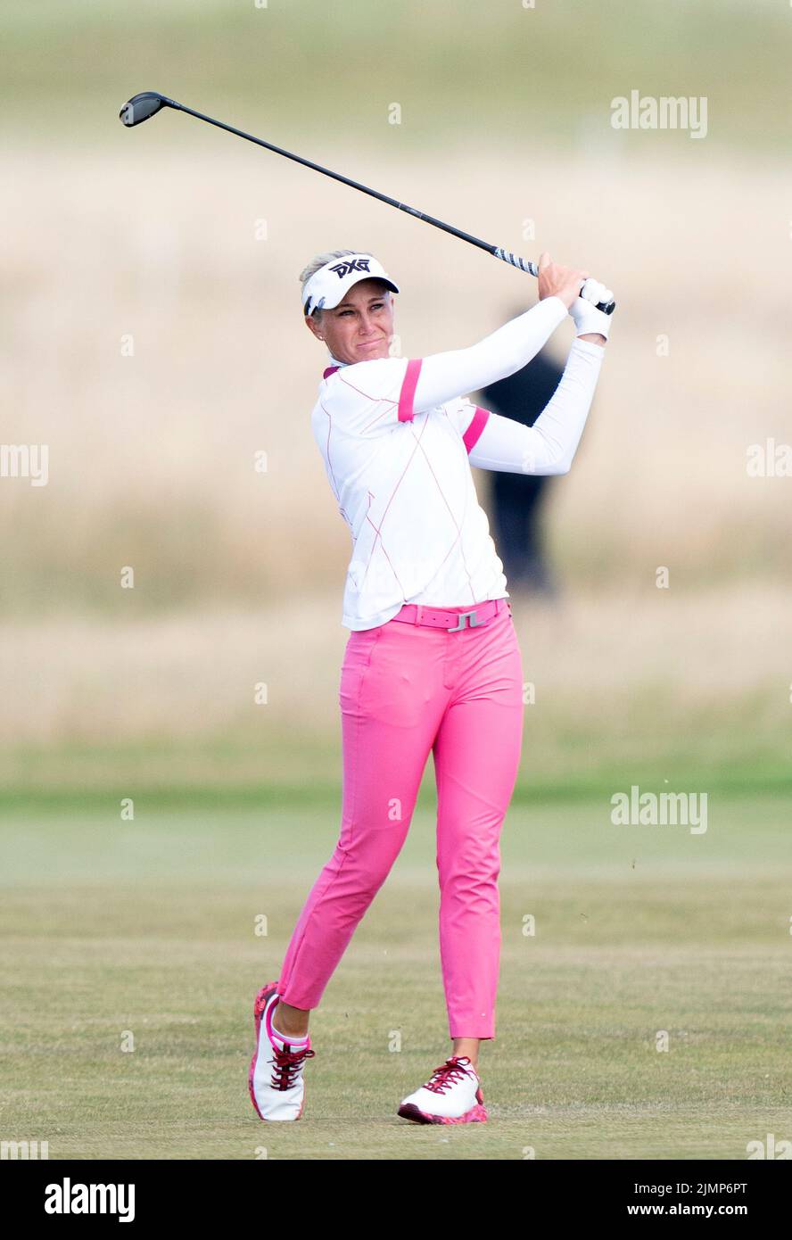 Ryann o'Toole, USA, ha raggiunto la 14th buche durante il quarto giorno dell'AIG Women's Open a Muirfield a Gullane, Scozia. Data foto: Domenica 7 agosto 2022. Foto Stock