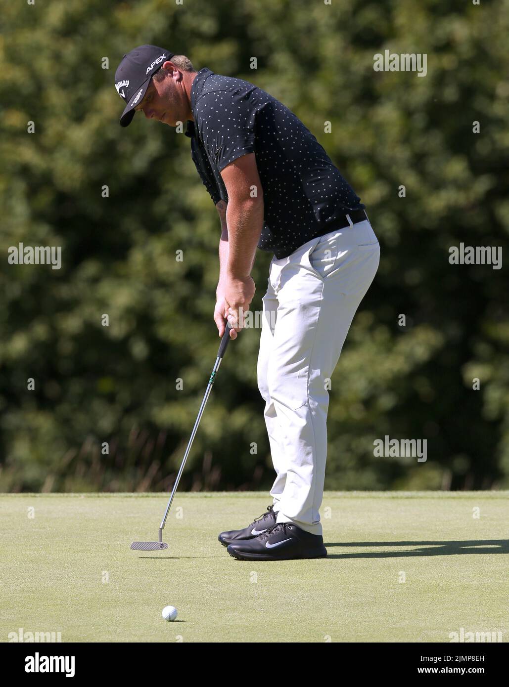 Callum Shinkwin in Inghilterra durante il quarto giorno del Cazoo Wales Open al Celtic Manor Resort di Newport, Galles. Data foto: Domenica 7 agosto 2022. Foto Stock