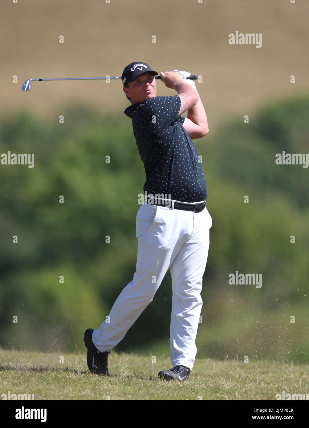 Callum Shinkwin in Inghilterra durante il quarto giorno del Cazoo Wales Open al Celtic Manor Resort di Newport, Galles. Data foto: Domenica 7 agosto 2022. Foto Stock