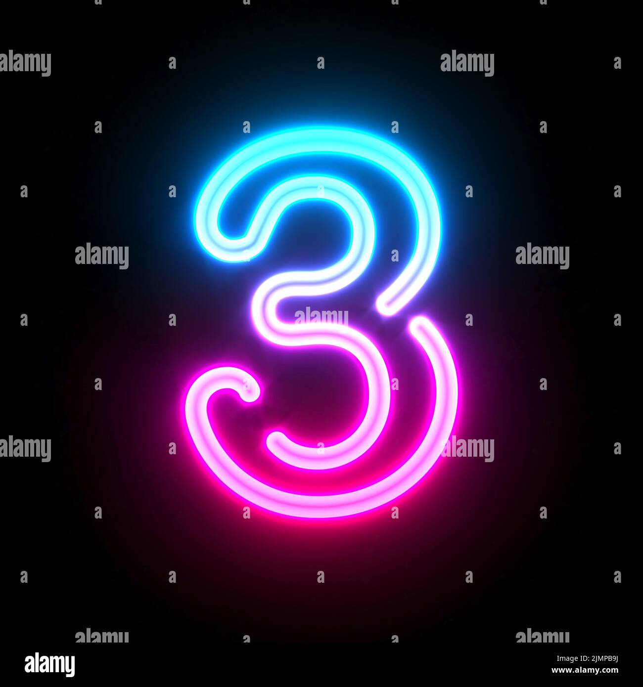 Blu rosa incandescente tubo neon carattere numero 3 TRE 3D Foto Stock