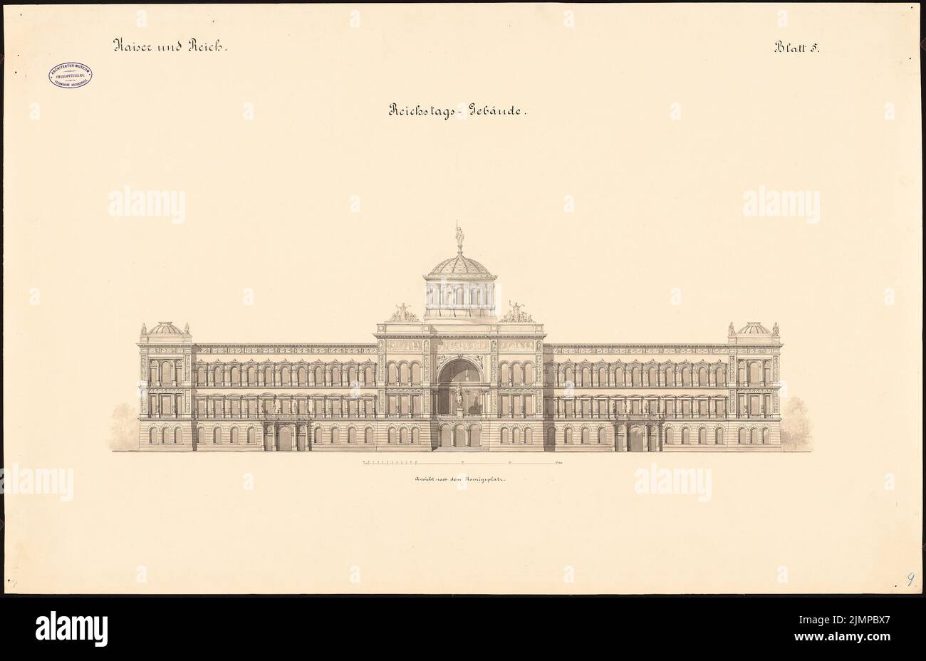 Schwatlo Carl (1831-1884), Reichstag, Berlino. Secondo concorso (1882): Parere. Acquerello Tusche sulla scatola, 62,3 x 96,6 cm (compresi i bordi di scansione) Schwatlo Carl (1831-1884): Reichstag, Berlino. Zweiter Wettbewerb Foto Stock